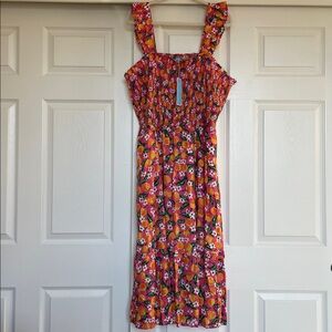 NWT Draper James  Kimberly Smocked Midi Pink Orange Blossom Sun Dress Women's 2X